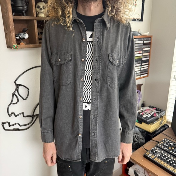 Vintage 70s 80s Key Denim Long Sleeve Button Down Work Shirt USA ~ Size Large - Picture 3 of 9
